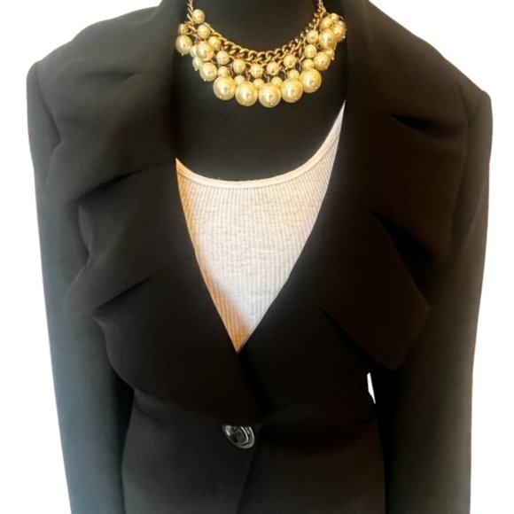 Tahari ASL women's Ruffle Collar Blazer blazer size 16 black - Picture 3 of 5